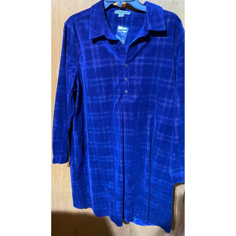Coldwater Creek Women's Plus Lake Valley Blue Shirt Dress Corduroy XL $129